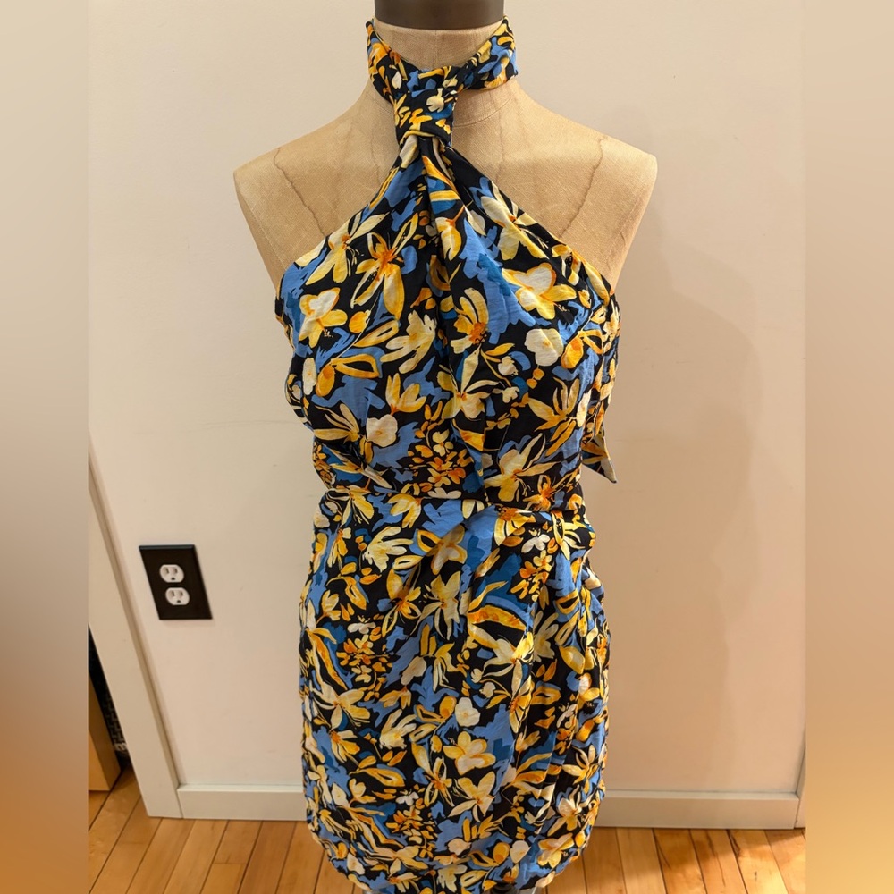 Lulu's One Shoulder Floral Dress - Blue and Yellow